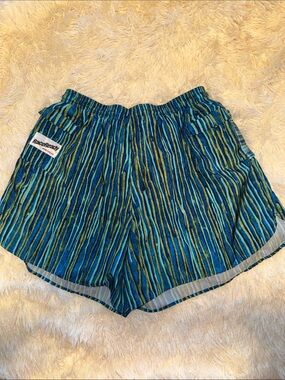 Blue Green Striped Women's Athletic Shorts